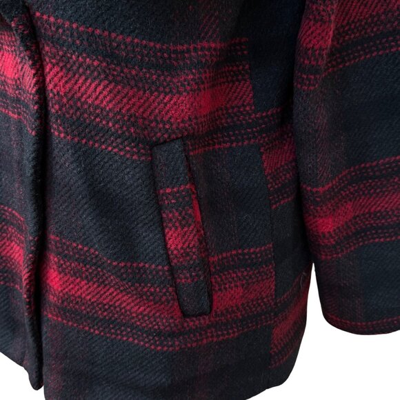 Jack BB Dakoda Rydell Buffalo Wool Blend Plaid Black Red Jacket Faux Collar Med - Picture 9 of 14